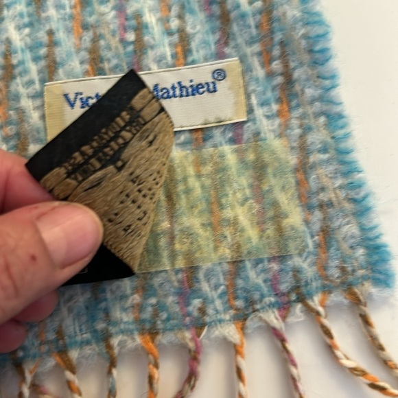Victoire Mathieu Paris Made in France Wool Blend Blue & Orange Winter Scarf - Picture 8 of 8